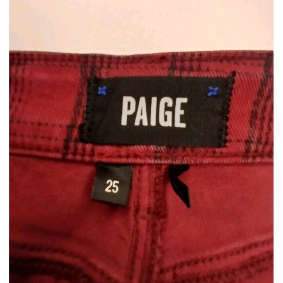 NWT PAIGE Sz 25 Hoxton Tartan Plaid High Waist Ankle Skinny Pant Stretch Red/Blk - Picture 12 of 16